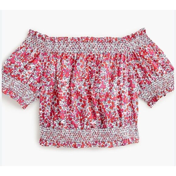 J.Crew Tops - J. Crew Cotton Poplin Cropped Top Liberty Wiltshire Pink Floral Print Size Large